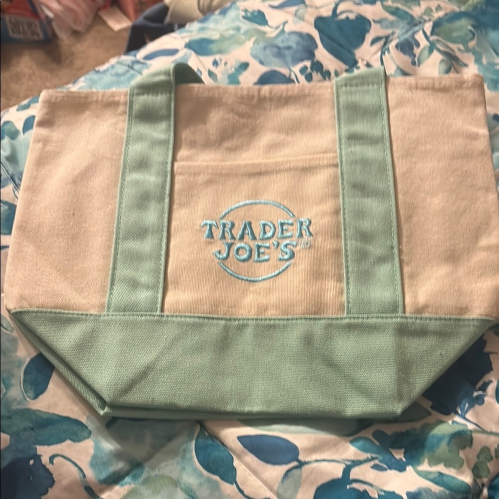 Cream and Green Canvas Tote
